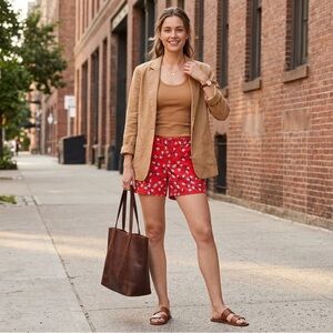 a.n.a Red Floral Twill Shorts